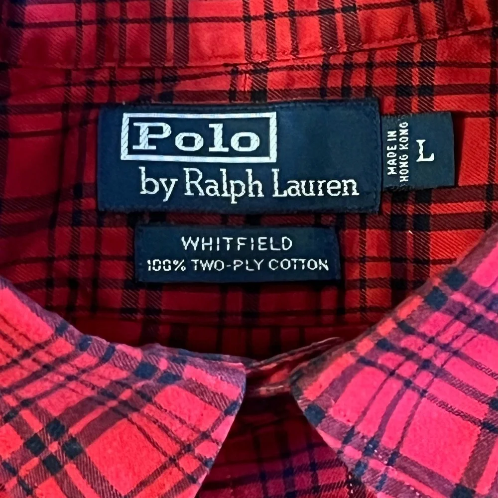VTG Polo Ralph Lauren Cotton Whitfield Flannel Shirt Red Plaid Men Sz‎ Large C21